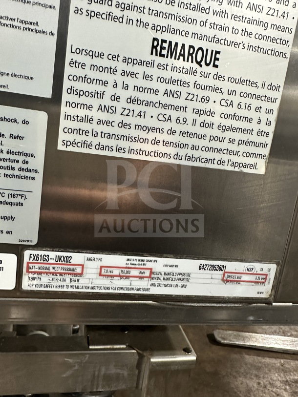 Angelo Po stainless steel combi oven with digital controls, model FX61G3UKX02, SN 64272053601, on undershelf stand.