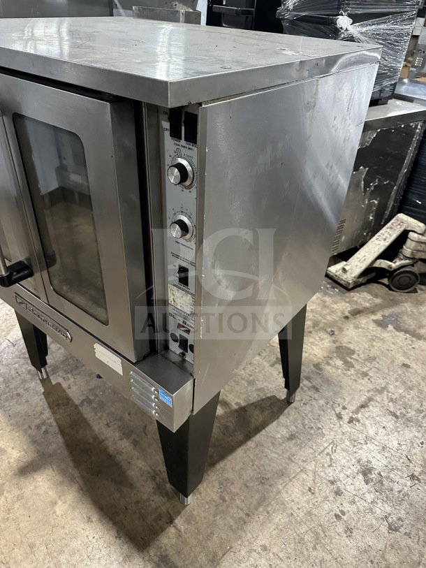 Southbend stainless steel gas convection oven, Energy Star certified, thermostatic controls, wired rack, on legs, used condition.