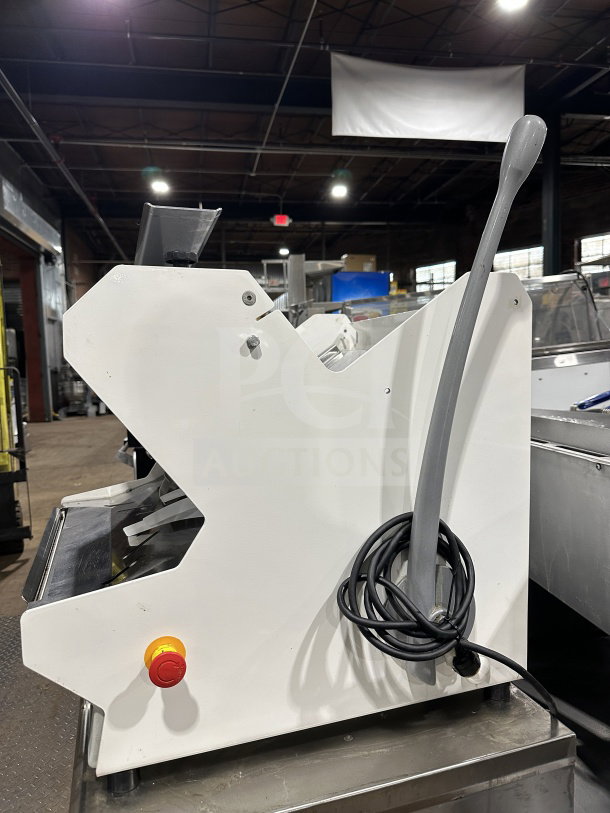 JAC Pico MJL45013 commercial bread slicer, electric-powered, automatic feed, on legs, 120V, SN: 17103997, excellent condition.
