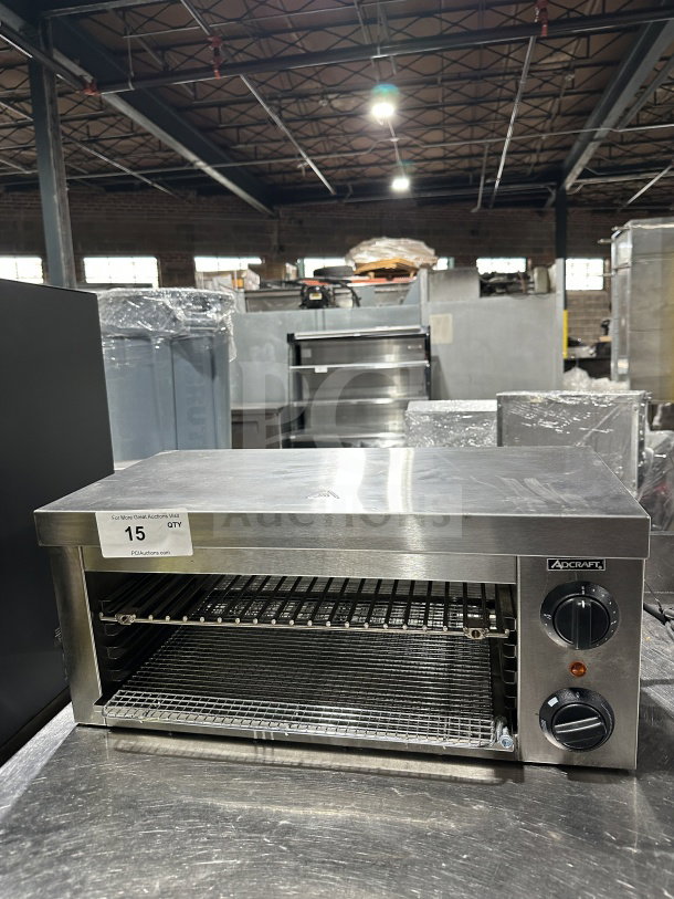 Adcraft CHM-1200W cheese melter, 24" stainless steel, electric-powered, excellent condition, model CHM1200W, 120V.