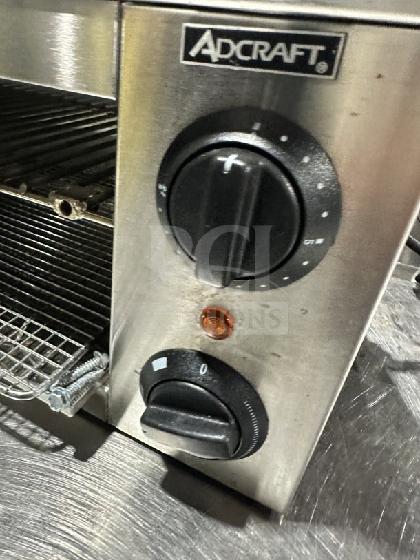 Adcraft CHM1200W stainless steel cheese melter, electric-powered, 24", model CHM-1200W, in good condition, 120V.