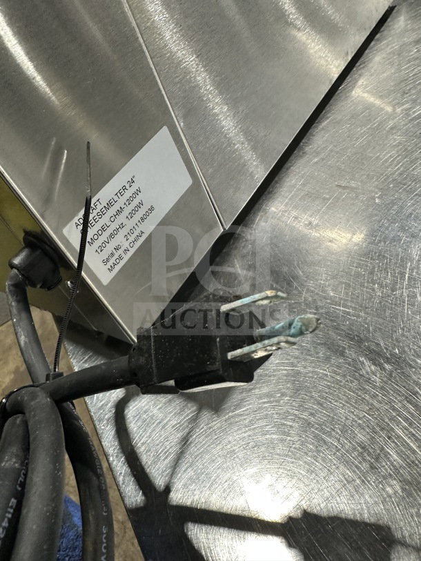 Adcraft CHM1200W commercial cheese melter, 24", stainless steel, electric, 120V, serial 21011180036, good condition.