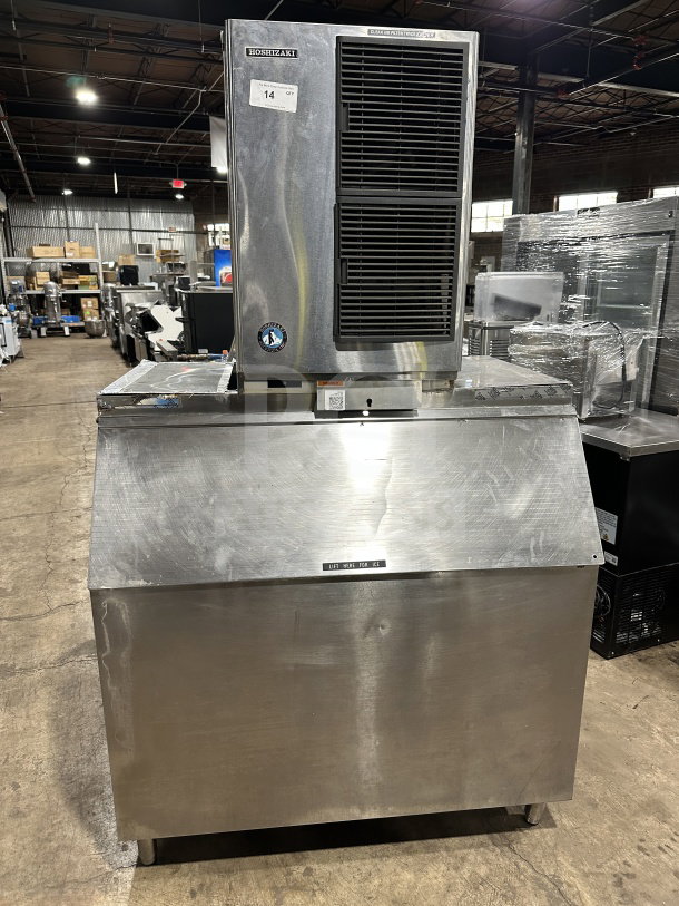Hoshizaki KM-515MAH stainless steel ice maker, air-cooled, electric powered, SN: B04669A. On legs, commercial use.