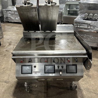 Taylor L813 stainless steel double platen griddle, 36", gas/electric, programmable controls, on casters, SN: M4026283.