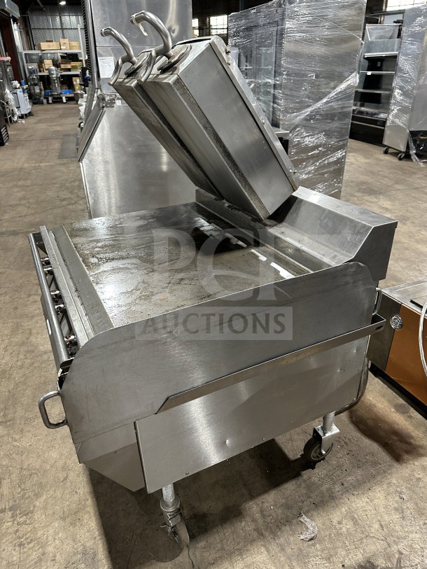 Taylor L813 stainless steel griddle, double platen, 3-lane, dual-sided, 36", programmable controls, on casters, SN: M4026283.