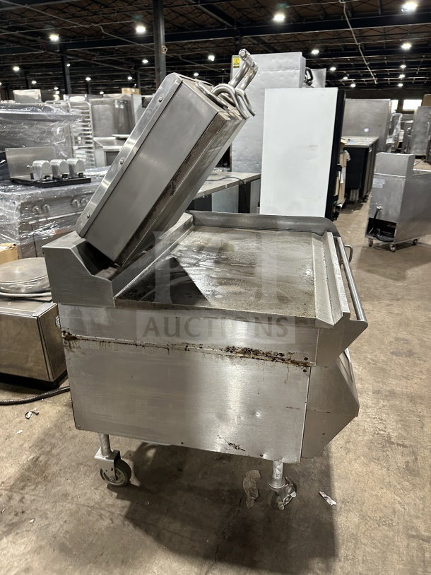 Taylor Stainless Steel Griddle, Model L813, double platen, 3-lane, dual-sided, 36", on casters, with programmable controls.