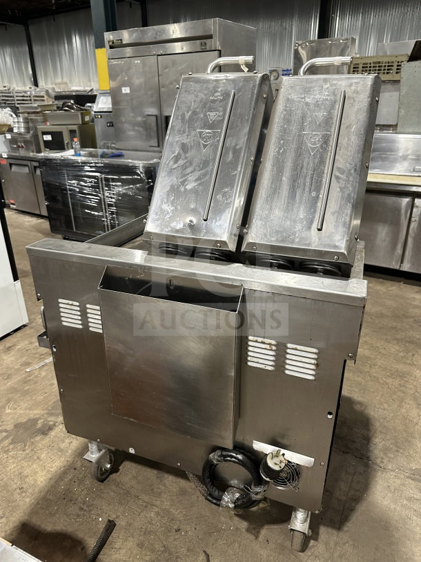 Taylor L813 stainless steel double platen griddle, 36" wide, gas/electric, programmable controls, on casters, SN: M4026283.