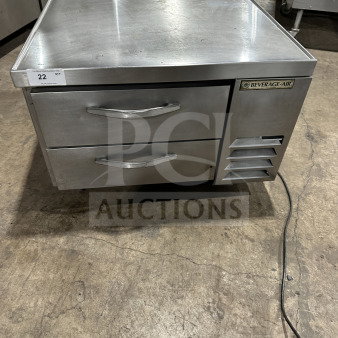 Beverage-Air stainless steel chef base with 2 refrigerated drawers, worktop, model WTRCS36-1-003, on casters, 115V.
