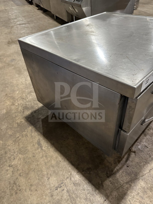 Beverage-Air stainless steel 2-drawer refrigerated chef base, model WTRCS361003, with worktop, on casters, 115V, 1 phase.