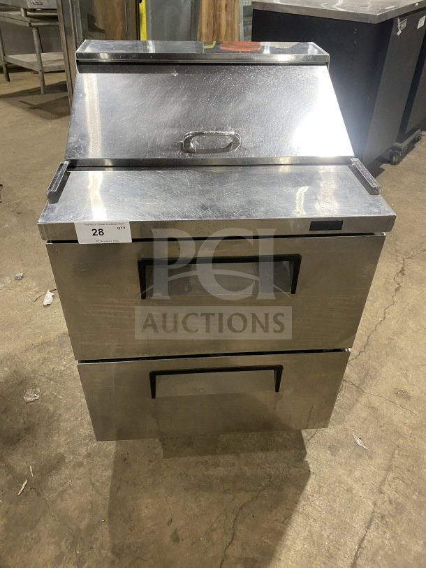 Turbo Air 2-drawer stainless steel refrigerated prep table, model TST-28SD-D2-N, in good condition on casters.