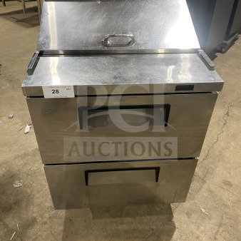 Turbo Air 2-drawer stainless steel refrigerated prep table, model TST-28SD-D2-N, in good condition on casters.