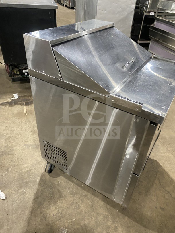 Turbo Air 2-Drawer Refrigerated Sandwich Prep Table, Model TST28SDD2N, stainless steel, on casters, good condition.