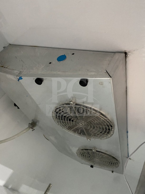 Leader LS54SC stainless steel reach-in refrigerator with rear sliding glass doors and poly coated racks. Model LS54SC SN UR061751. 115V, 1 Phase.