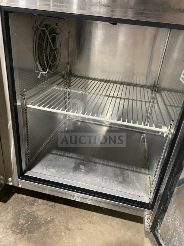 Turbo Air JUR-36 undercounter refrigerator, stainless steel, 36", side compressor, poly-coated rack, good condition.