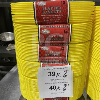 Winco Winware yellow fast food serving baskets, model PLBY, 1 dozen. New condition, durable poly, dishwasher safe.