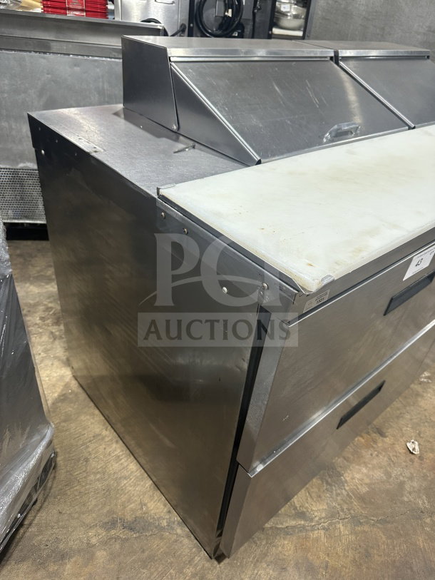 Delfield Manitowoc UCD4464N12DD5 stainless steel 4-drawer refrigerated prep table with mega top. Great condition, 115V 1 Phase.
