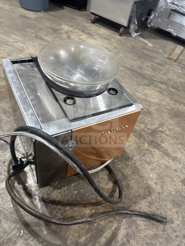 Turbo Chef Encore 2 commercial stainless steel oven, showing side view, power cables, and control panel, in good condition.