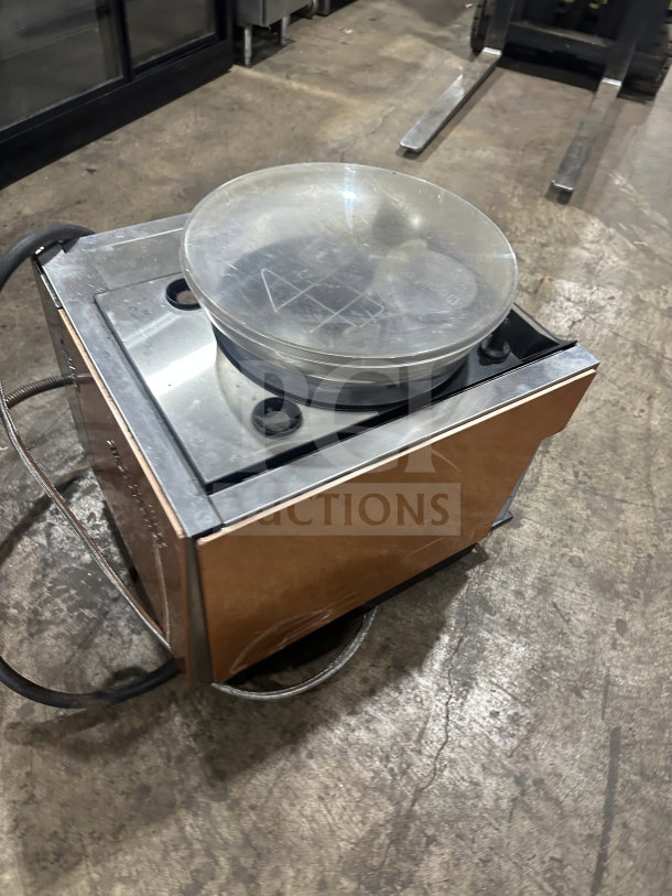 Turbo Chef Encore 2 commercial stainless steel appliance, used condition, with visible wear and a clear lid on top.