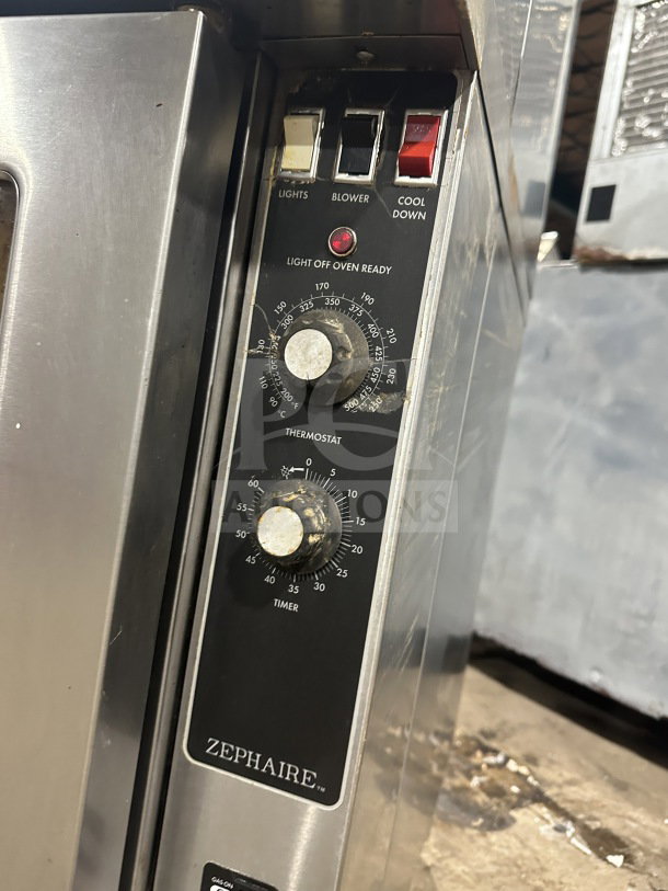 Blodgett commercial stainless steel gas double convection oven, Energy Star certified, with controls, on legs, wired rack included.