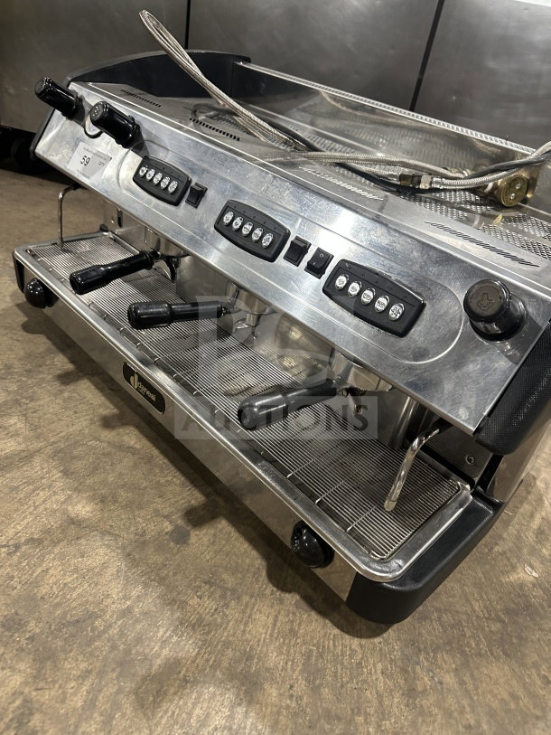 Danesi stainless steel 3-group espresso machine, countertop model, with porta filter handles, excellent condition.