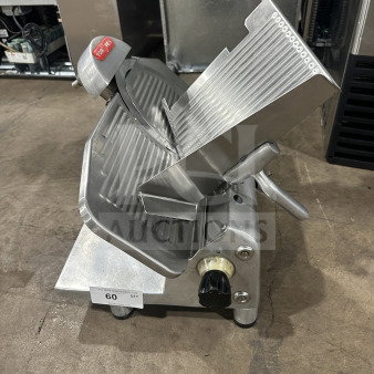 Rare Tor-Rey RB-300A electric meat slicer, serial 00201470, 115V, 1 phase, countertop model with adjustable thickness knob.