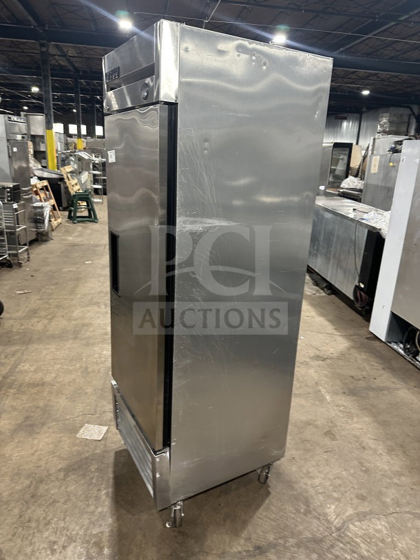 True T-23F stainless steel single door freezer, Energy Star, poly-coated rack, 115V, 1 phase, on casters, SN: 5174965.