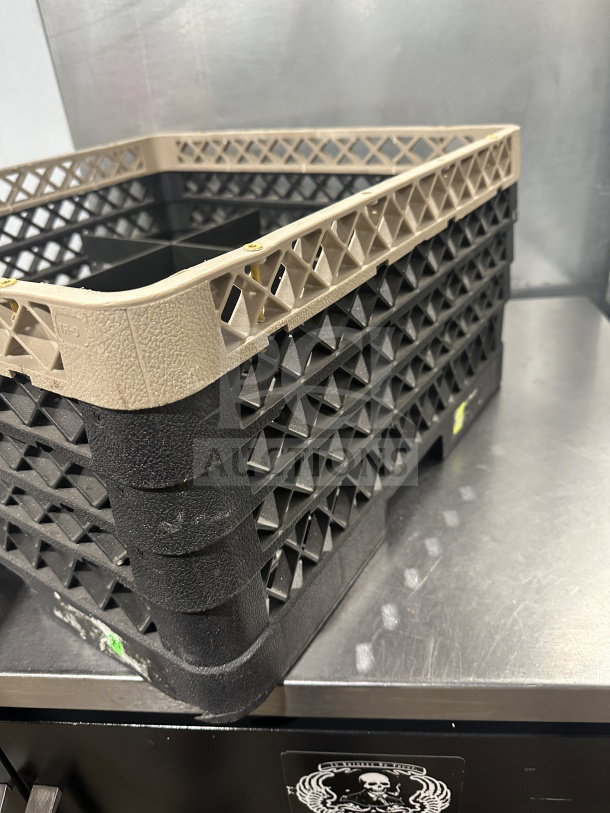 Rare commercial polypropylene dishwasher rack for cups/stemware, in excellent condition. Textured sides, beige top edges.