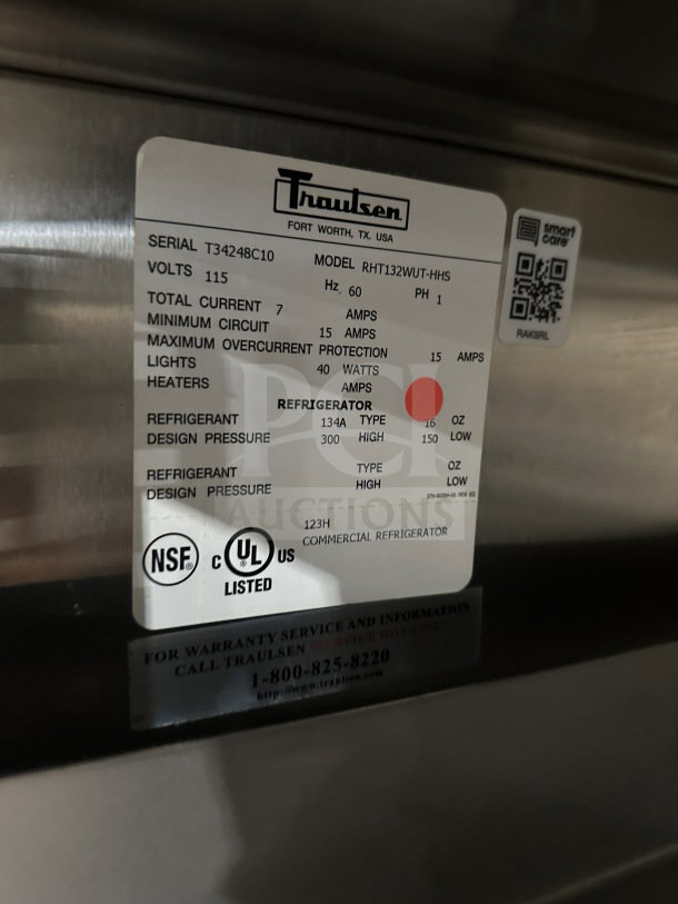 Traulsen stainless steel reach-in refrigerator/freezer combo, model RHT132WUTHHS, with pan slide, chrome rack, on casters, 115V.