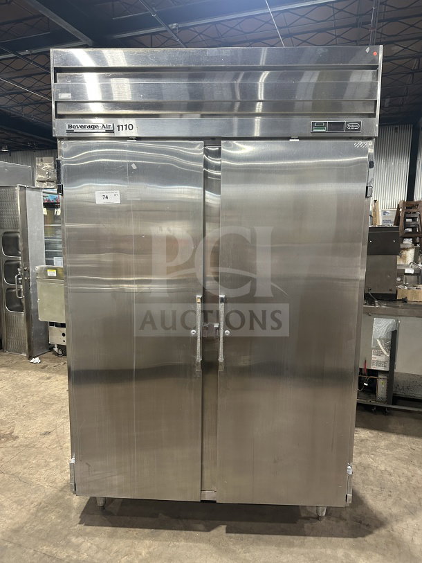 Beverage Air Piedmont Series stainless steel 2-door refrigerator, with poly-coated wire rack, on legs, model 1110.