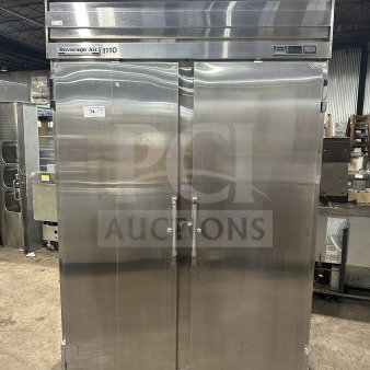 Beverage Air Piedmont Series stainless steel 2-door refrigerator, with poly-coated wire rack, on legs, model 1110.