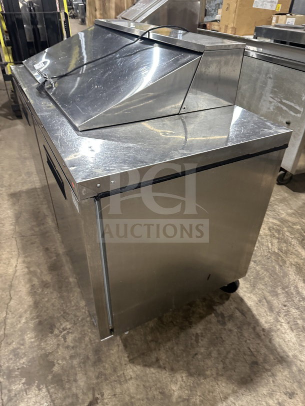 Hoshizaki CRMR6018M stainless steel 2-door refrigerated prep table on casters, excellent condition.