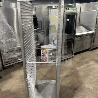 Commercial stainless steel sheet pan rack on casters, heavy-duty construction, excellent condition, item number 85 visible.