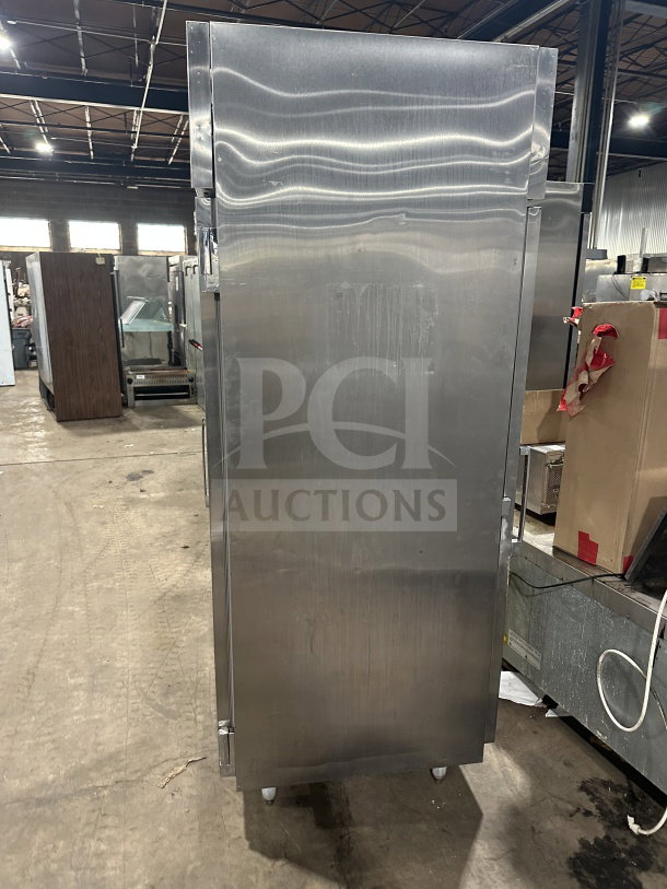 Beverage Air commercial stainless steel single-door refrigerator on legs, in good condition, solid build.
