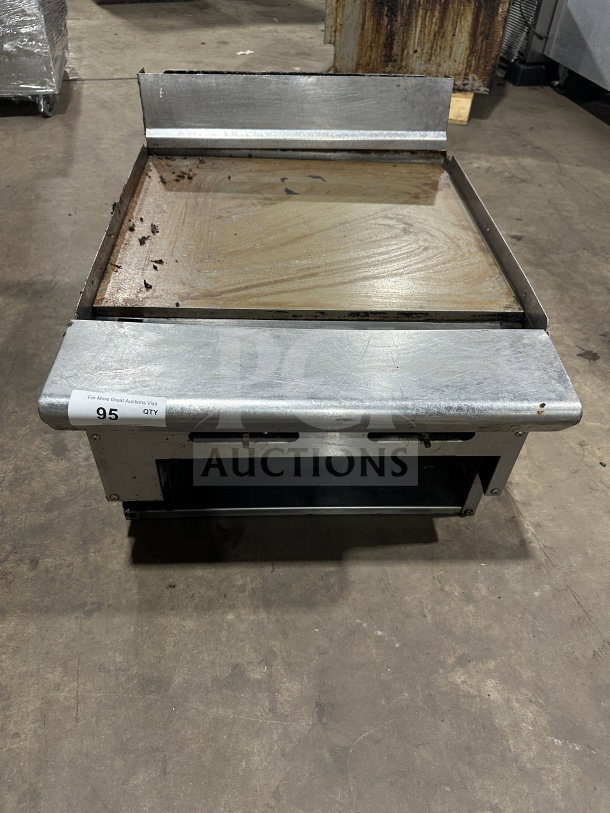 American Range stainless steel natural gas countertop flat griddle with back and side splash, used condition.