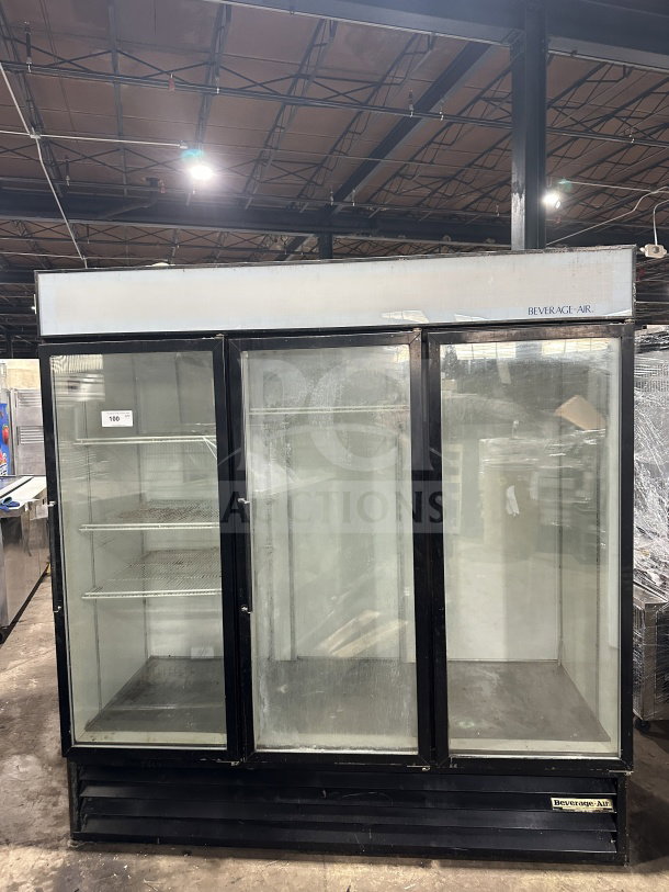Beverage Air MT72 commercial 3 glass door reach-in merchandiser refrigerator/freezer with poly coated wired rack, 115V 1 Phase.