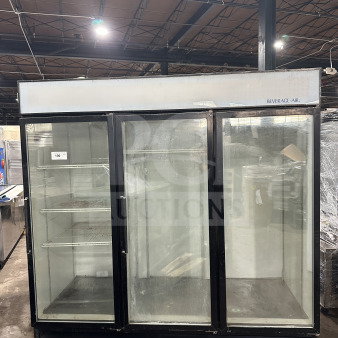 Beverage Air MT72 commercial 3 glass door reach-in merchandiser refrigerator/freezer with poly coated wired rack, 115V 1 Phase.