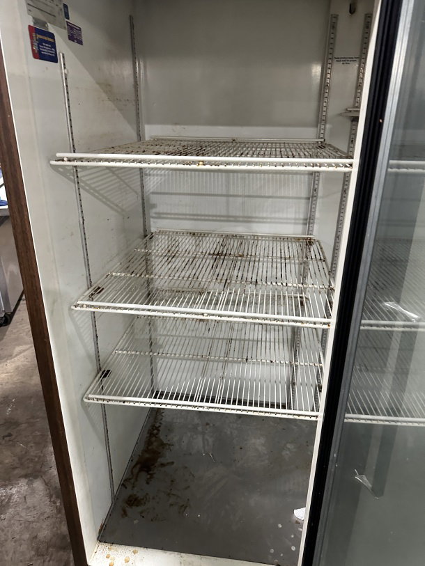 Beverage Air MT72 commercial 3 glass door merchandiser refrigerator/freezer with poly coated wired racks. Model MT72, SN 2615804.