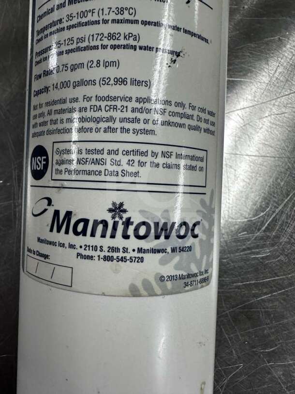 Manitowoc Arctic Pure AR-10000 water filter; NSF certified, commercial-grade, first-class condition, operational.