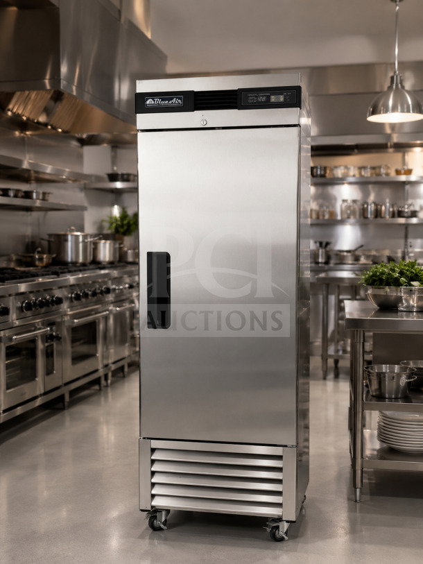 Blue Air BSF23-HC reach-in freezer, 26.75", 23 Cu. Ft., stainless steel, excellent condition, 115V, fully tested operational.