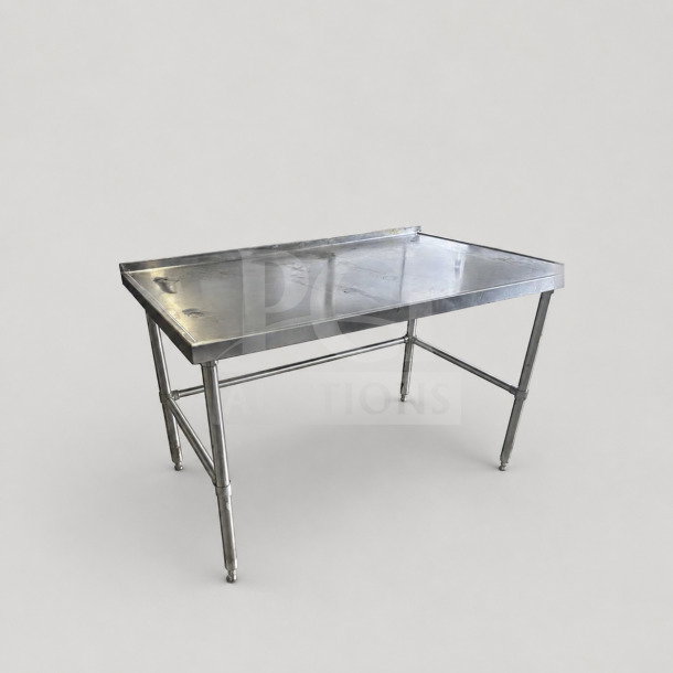 Stainless steel commercial work table, 60" x 36", open base, inspected, ready for use, remarkable condition.