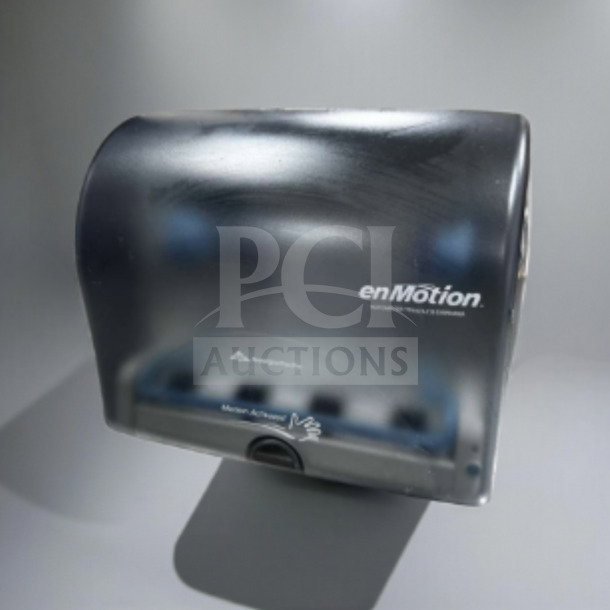 Georgia-Pacific enMotion 59462A touchless paper towel dispenser, black/smoke, top-tier condition, motion activated.