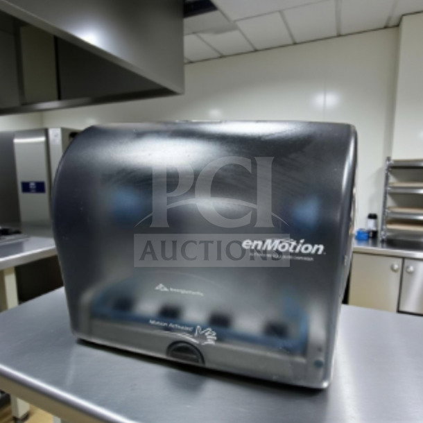 Georgia-Pacific enMotion 59462A touchless paper towel dispenser, black/smoke, top-tier condition, inspected, model 59462.