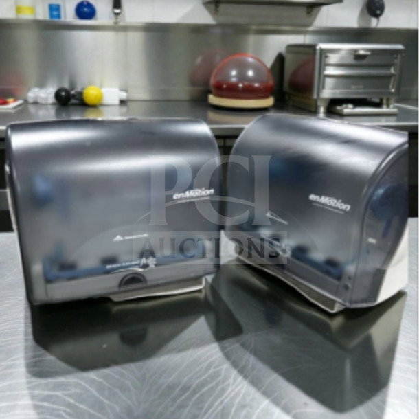 Black Georgia-Pacific enMotion 59462A touchless paper towel dispensers, two units, top-tier condition, fully inspected.