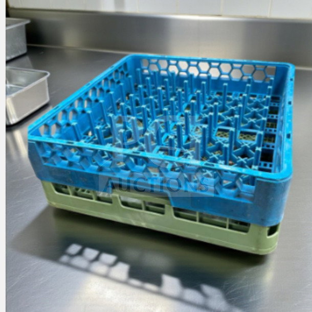 Alt text: Blue and green commercial dishwasher peg rack set in excellent condition, model DSH-S-PEG-1103, full-size.