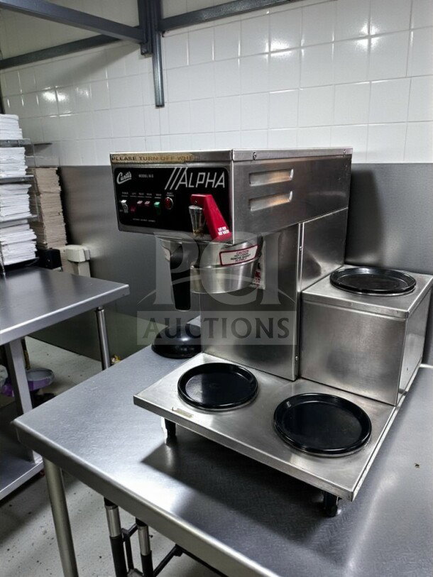Wilbur Curtis ALPHA-IIIS commercial coffee brewer with 3 warmers, model ALP3GTR63A000, in outstanding condition, fully tested.