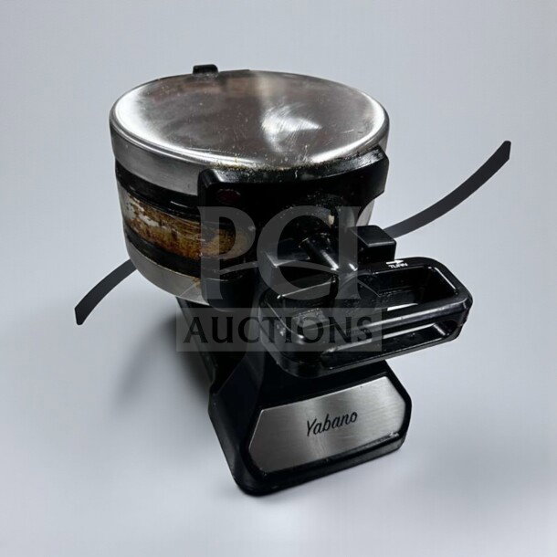Yabano SW-290B Belgian waffle maker, rotating, 1200W, 120V, ETL listed, shown in used condition.