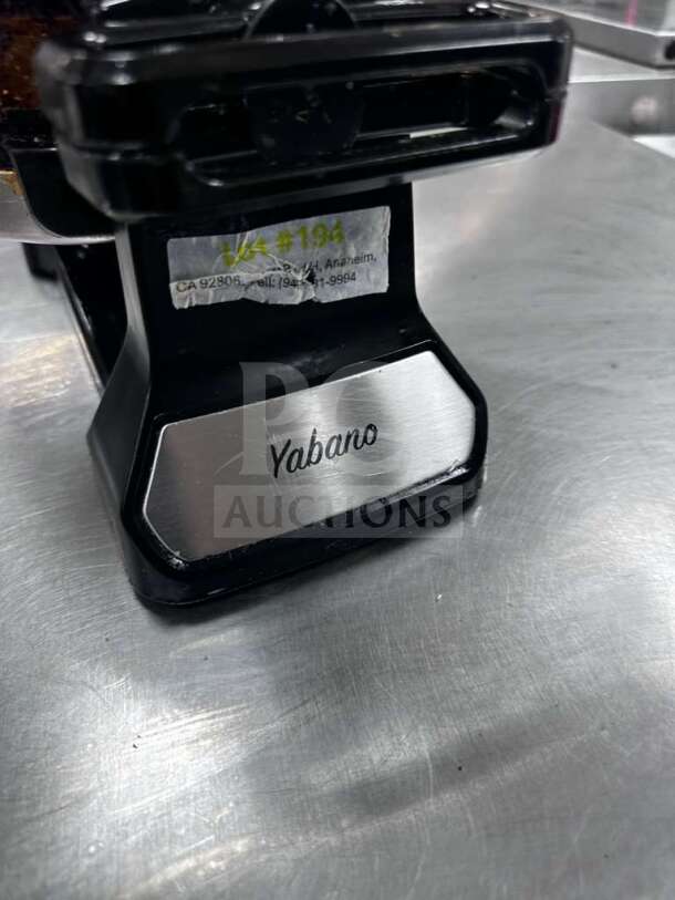 Yabano SW-290B rotating Belgian waffle maker, 1200W, 120V, ETL listed, metal finish, fully tested, dependable condition.