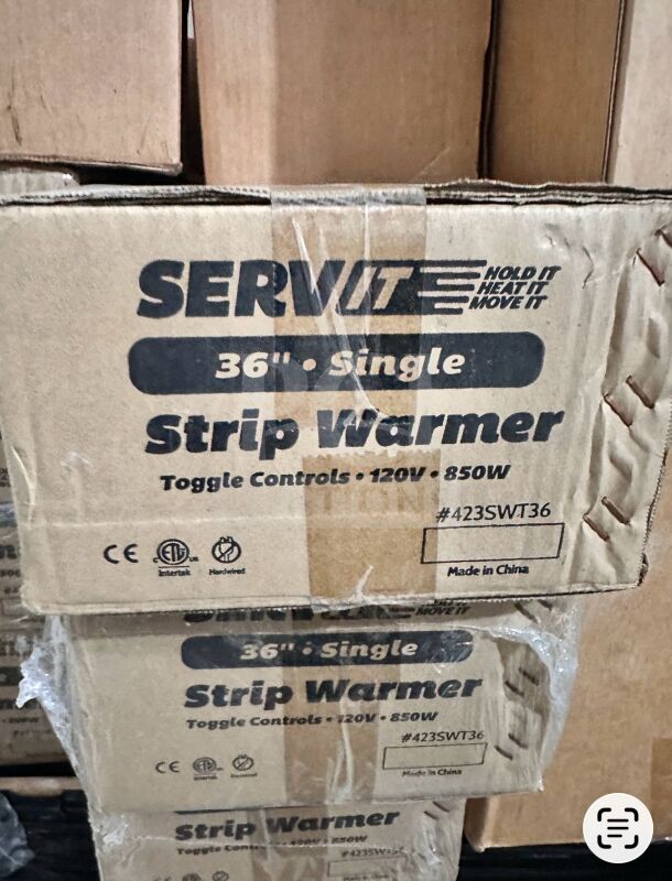 Brand new ServIt 36” Single Strip Warmer, model 423SWT36, factory sealed, 120V, 850W, with toggle controls.