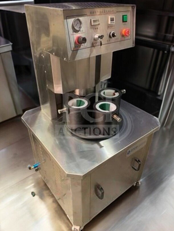 Tang Semi-Automatic Four-Station Vacuum Capping Machine, model TNG-L-CAP-0424, stainless steel, fully operational.