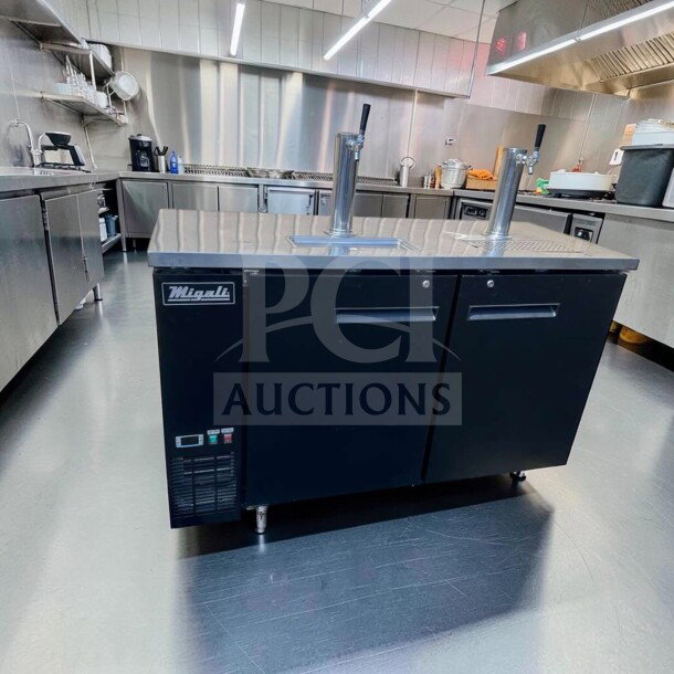 Migali C-DD60-2-HC 60" kegerator, dual tap, 2 keg capacity, top-tier condition, fully tested, black finish, 115V.